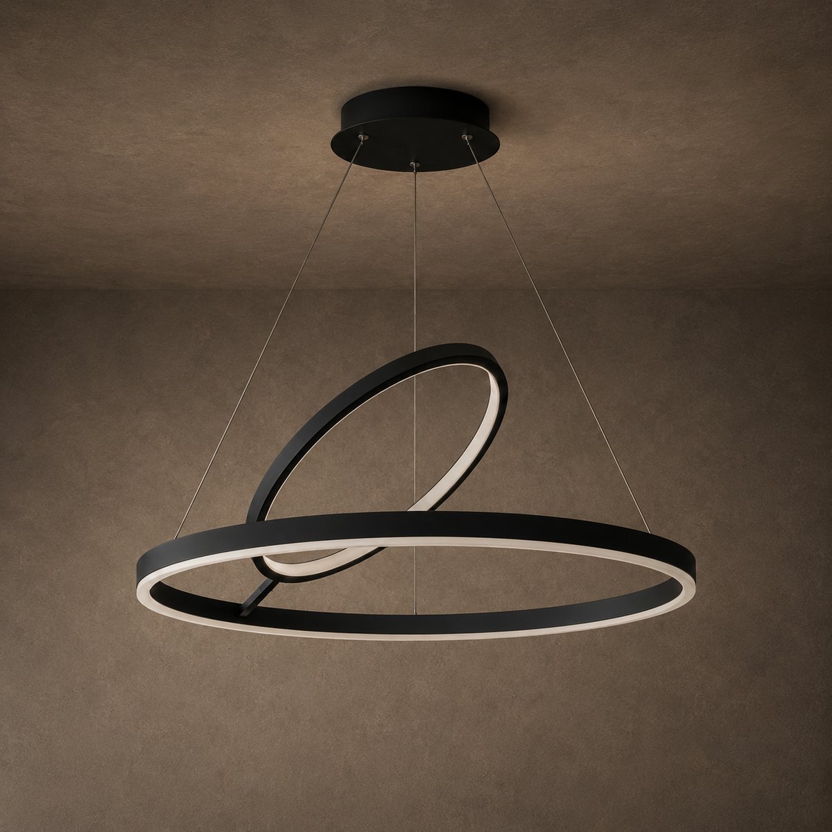 Hring LED Ring Chandelier | Minimalist Round Ceiling Light in Black or White for Living & Dining Rooms