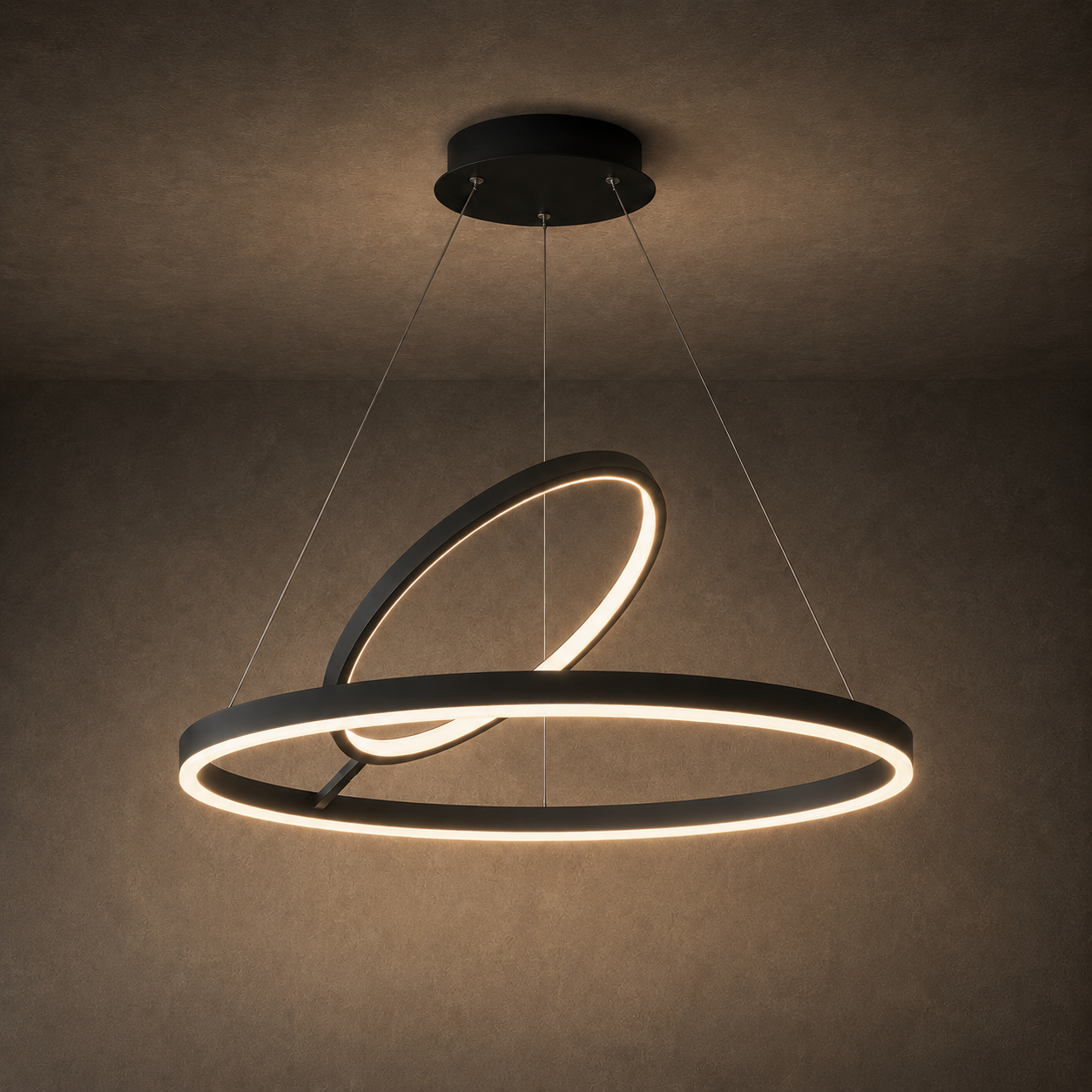 Hring LED Ring Chandelier | Minimalist Round Ceiling Light in Black or White for Living & Dining Rooms