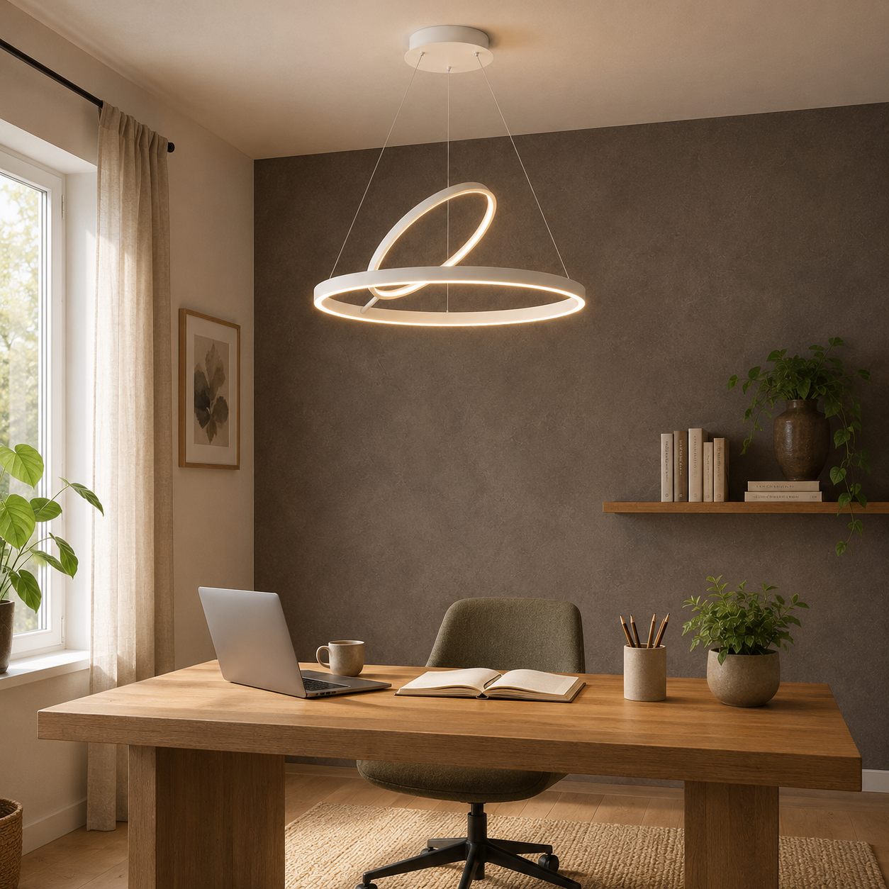 Hring LED Ring Chandelier | Minimalist Round Ceiling Light in Black or White for Living & Dining Rooms