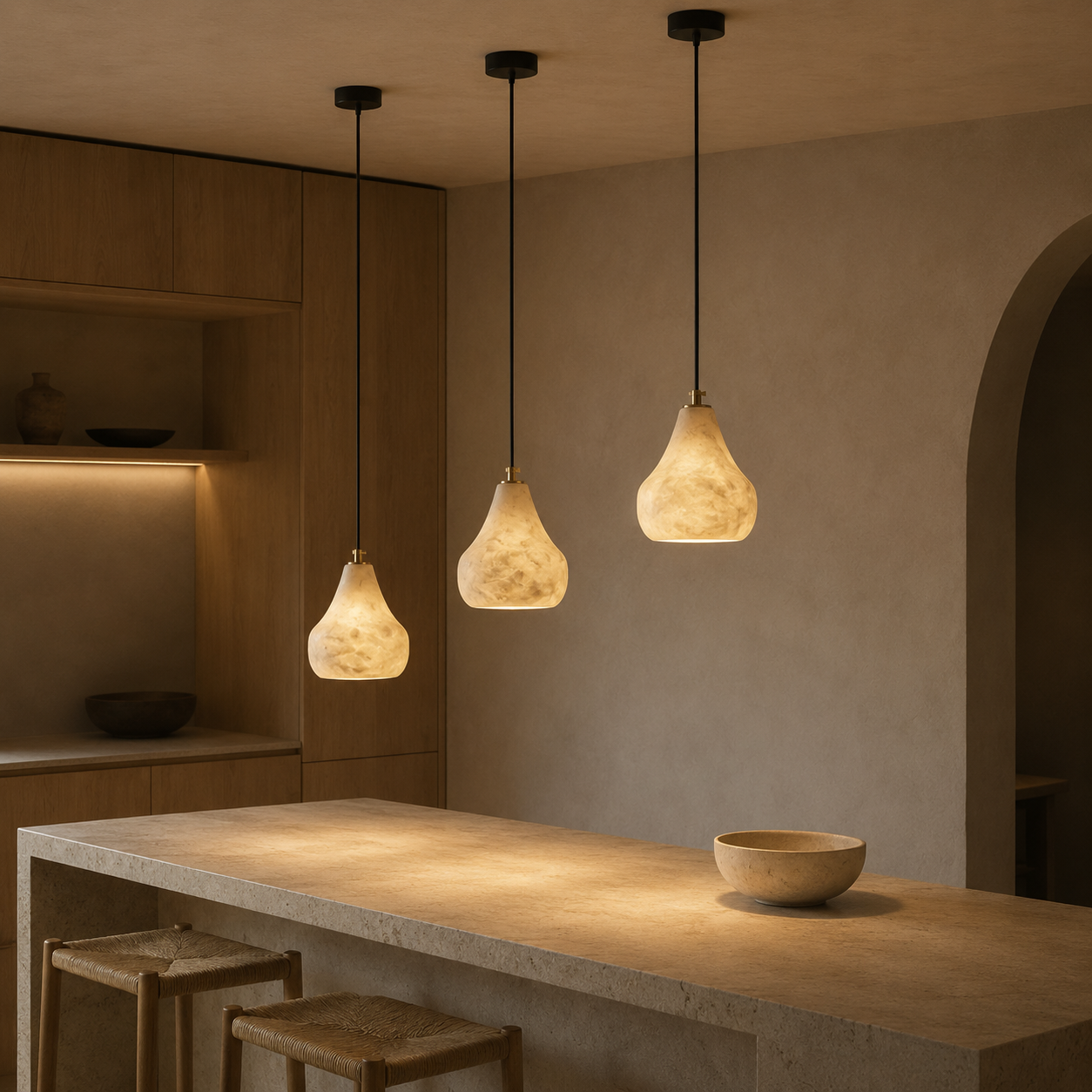 Kova Alabaster Pendant Light | Natural Stone Dome Pendant for Kitchen Island & Dining