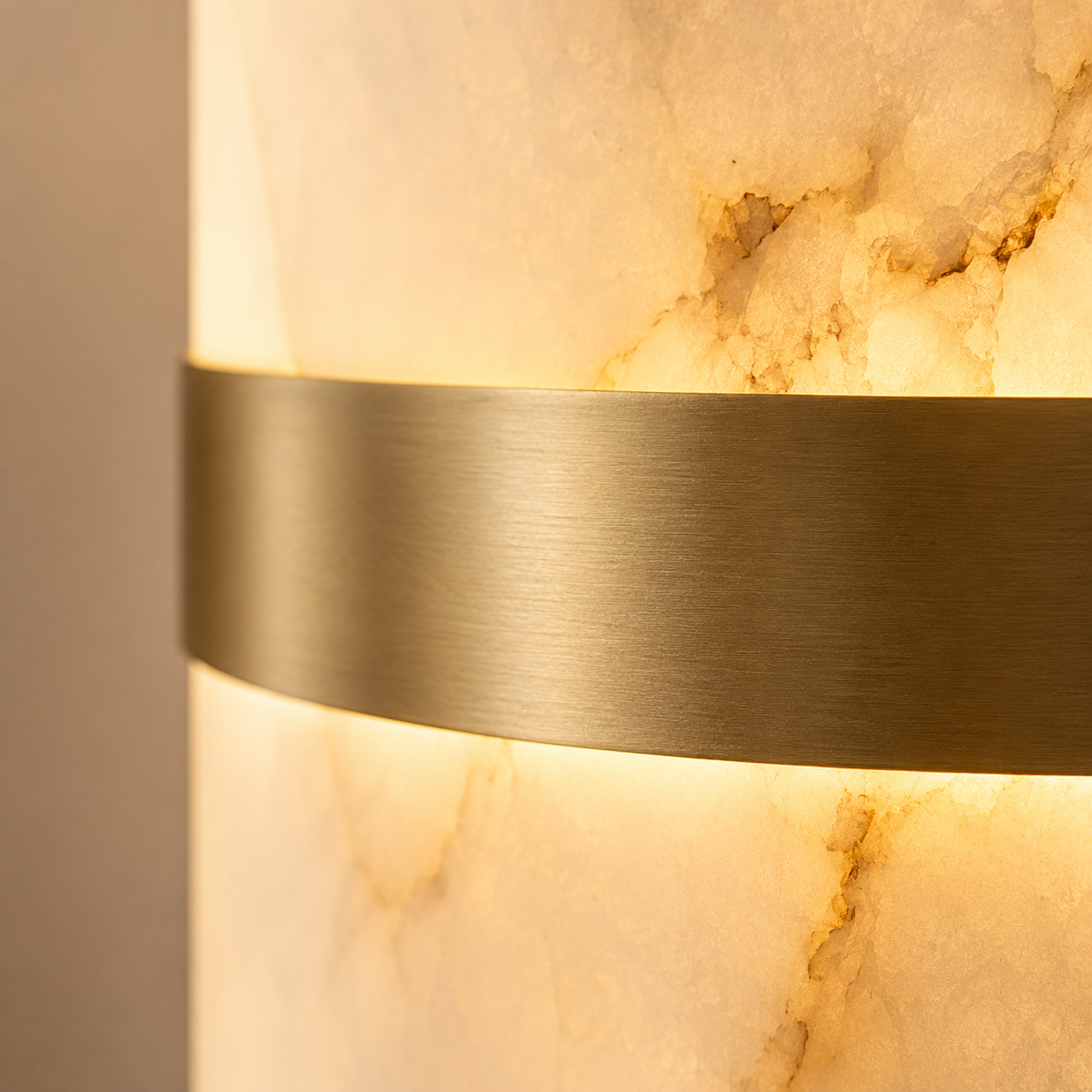 Marmo Alabaster Wall Sconce — Natural Spanish Alabaster & Brass Cylinder Wall Light, 15.7", Brass or Black, Bedside & Hallway