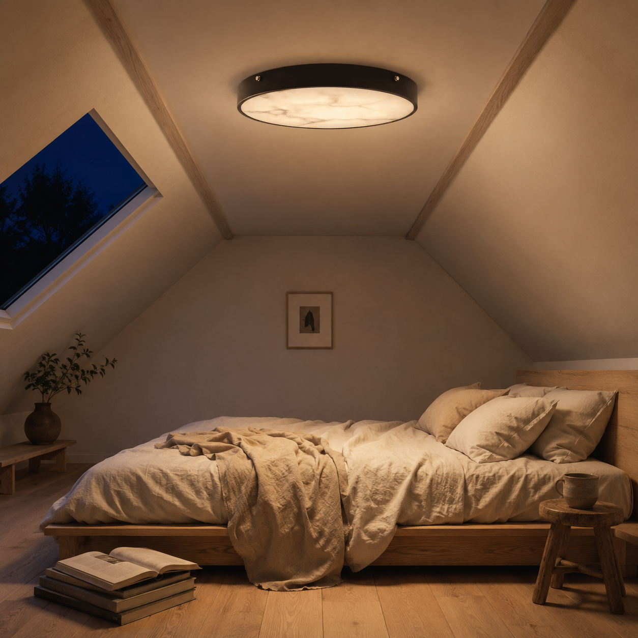 Nuvia Marble Flush Mount Ceiling Light | Round Slim LED Ceiling Light for Bedroom, Hallway & Living Room