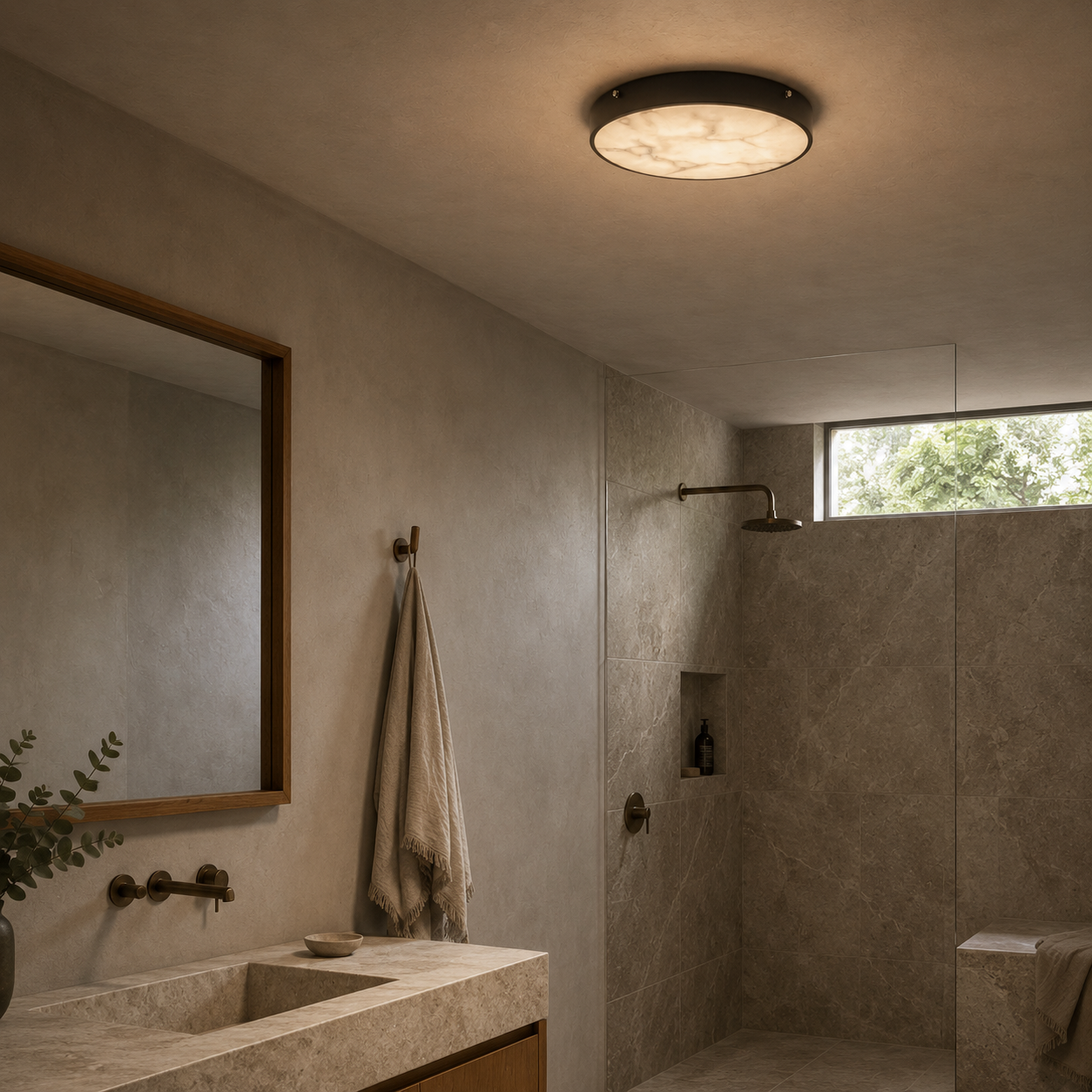 Nuvia Marble Flush Mount Ceiling Light | Round Slim LED Ceiling Light for Bedroom, Hallway & Living Room