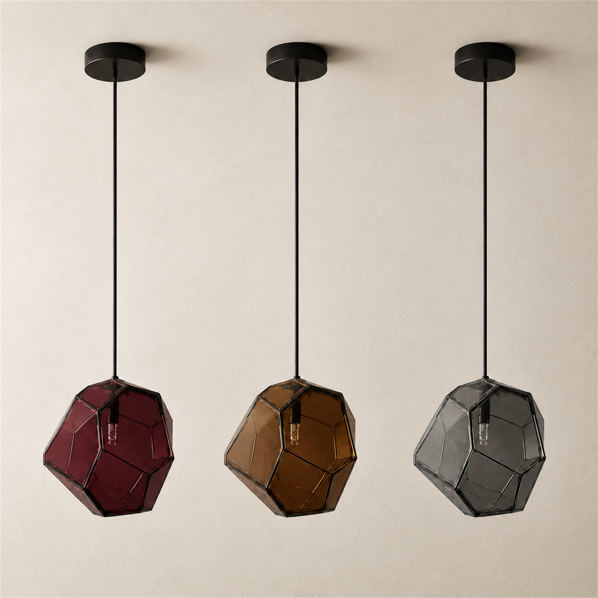 Piedra Geometric Glass Pendant Light | Colored Mottled Glass Hanging Light for Kitchen & Dining