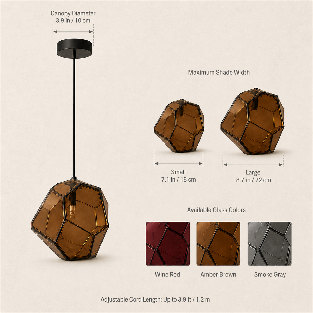 Piedra Geometric Glass Pendant Light | Colored Mottled Glass Hanging Light for Kitchen & Dining