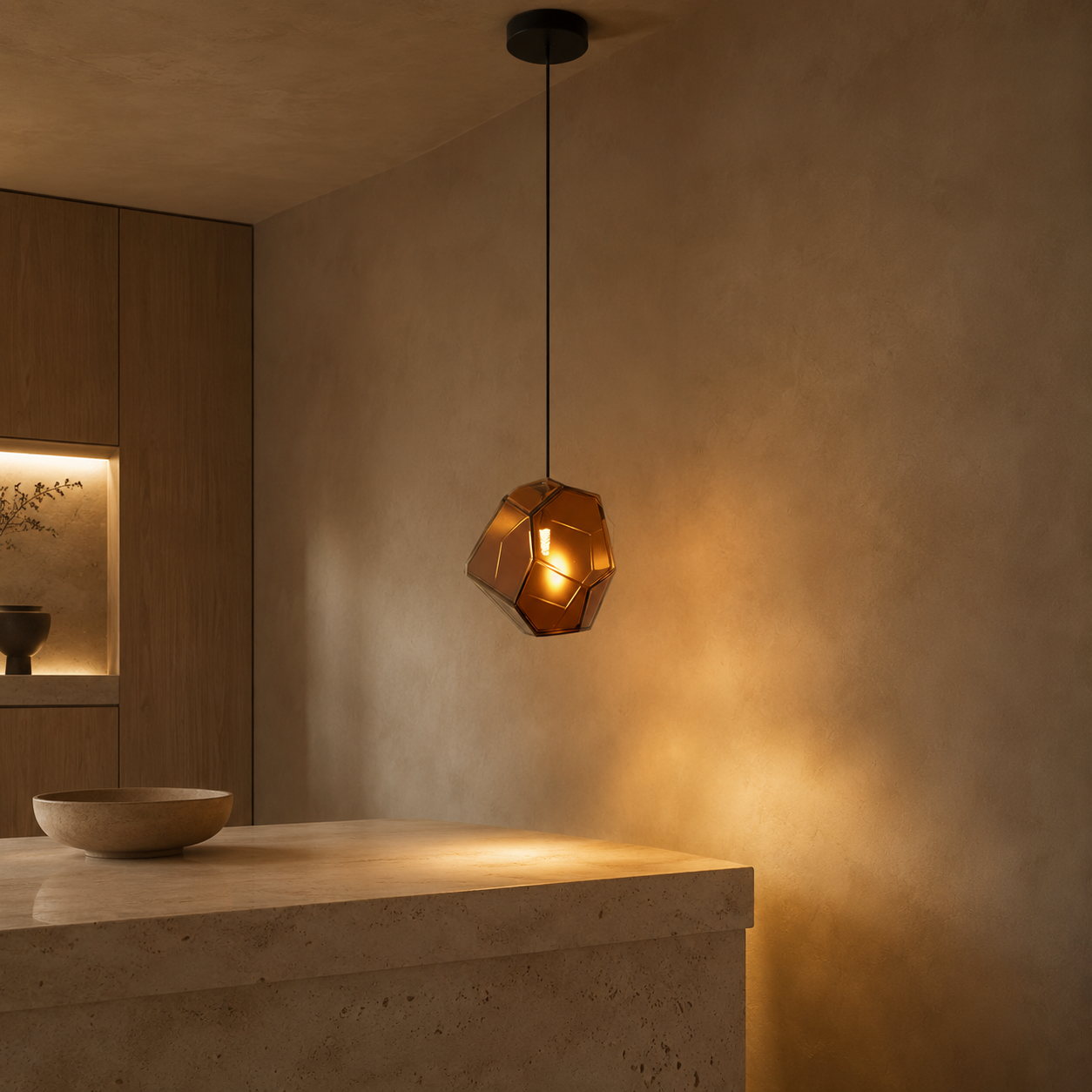Piedra Geometric Glass Pendant Light | Colored Mottled Glass Hanging Light for Kitchen & Dining