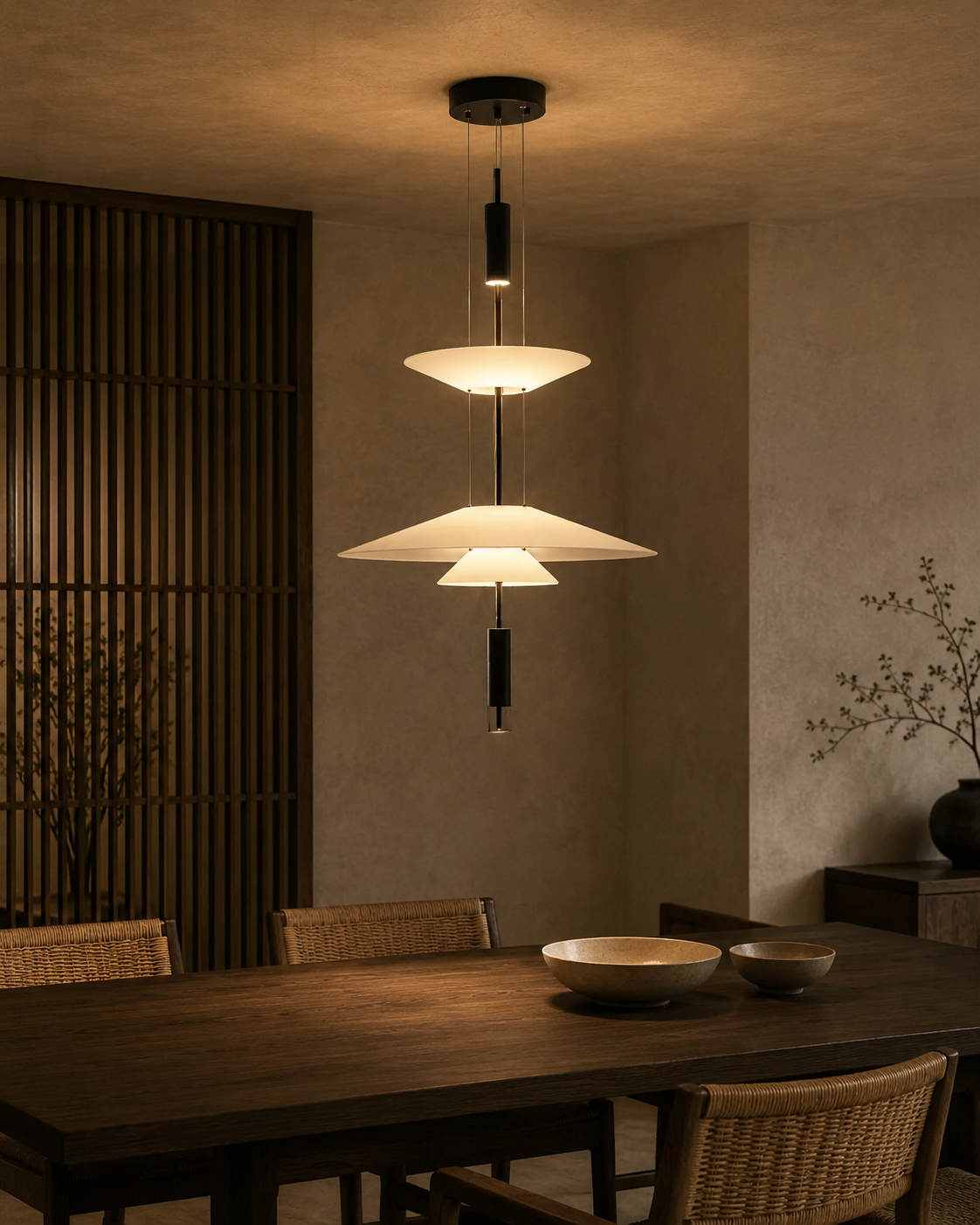 Reiko Tiered Frosted Acrylic Pendant Light | Modern Layered Ceiling Light for Dining & Living Rooms