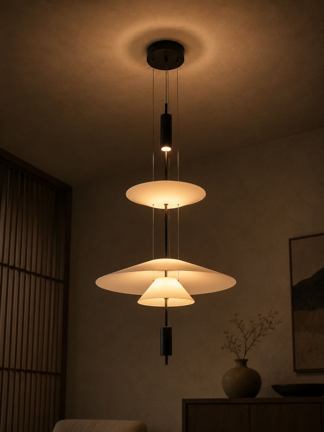 Reiko Tiered Frosted Acrylic Pendant Light | Modern Layered Ceiling Light for Dining & Living Rooms