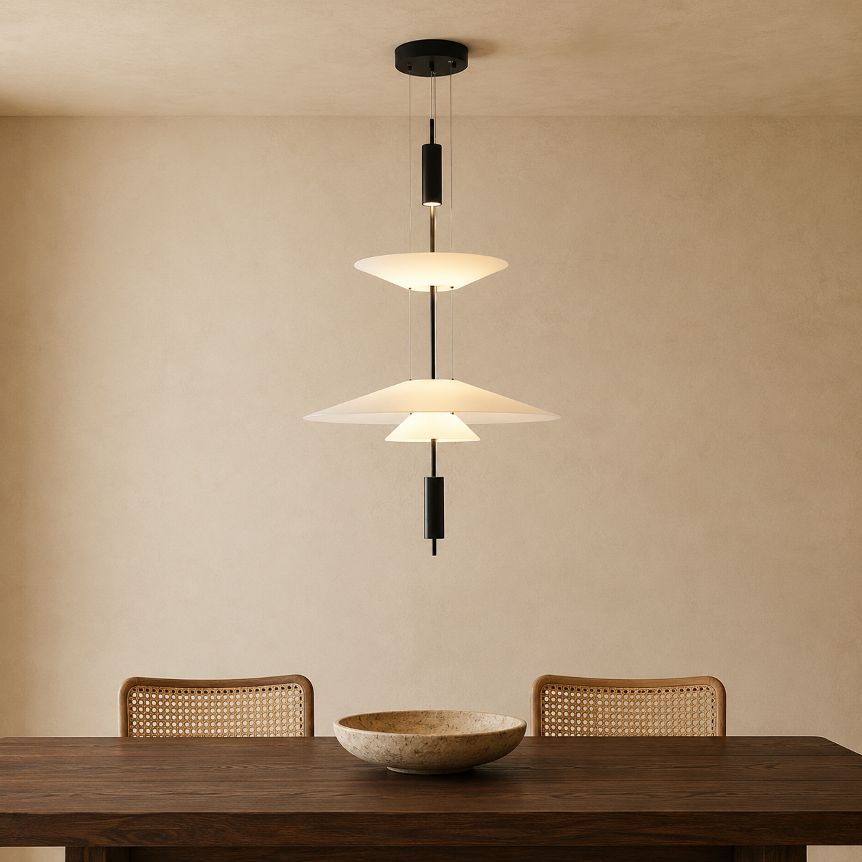 Reiko Tiered Frosted Acrylic Pendant Light | Modern Layered Ceiling Light for Dining & Living Rooms