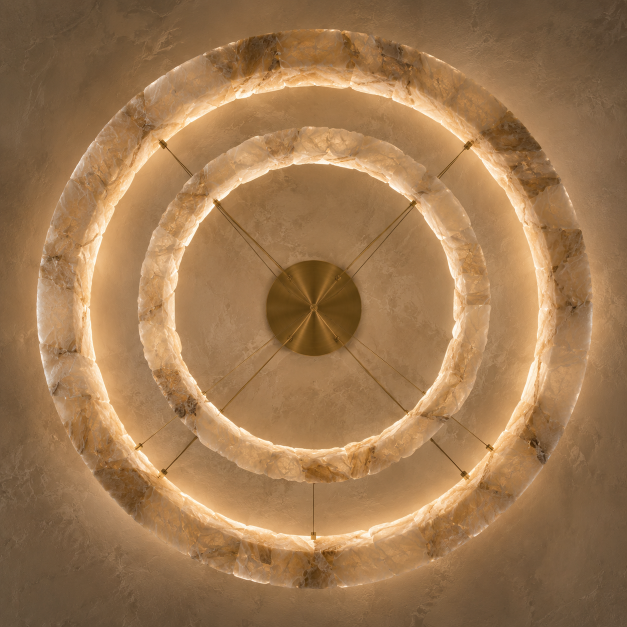 Alabaster Ring Chandelier Stefani – 1/2/3-Tier Round LED Halo Light for Living Room, Dining Room & Foyer