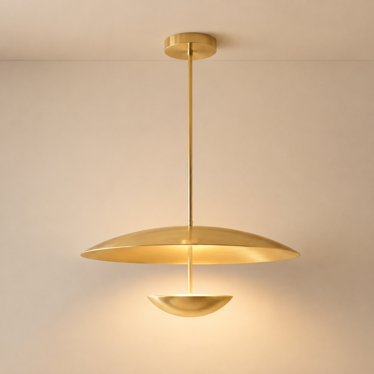 Voryn Wide Brass Pendant Light | Mid-Century Layered Dome Pendant for Dining Table & Kitchen Island