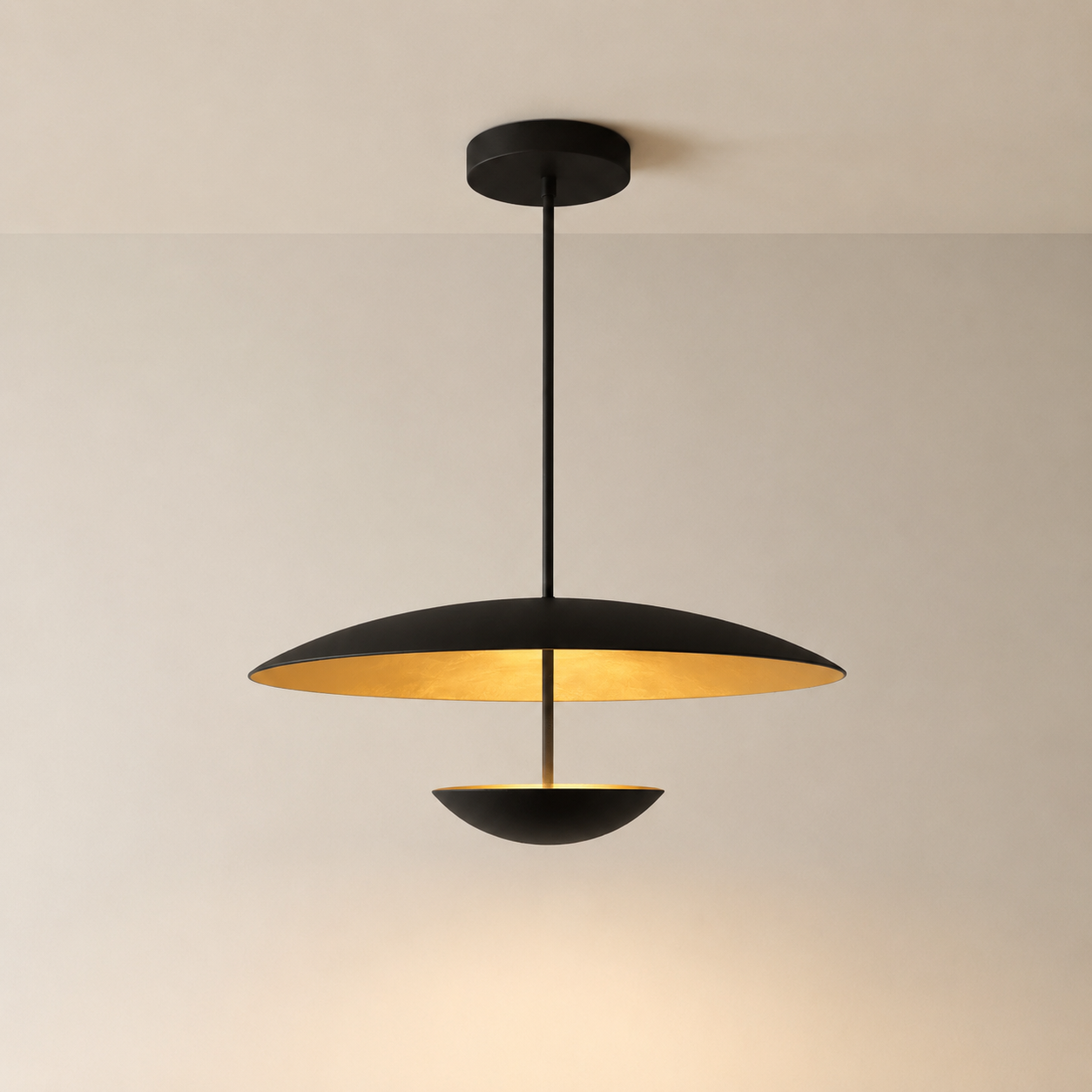 Voryn Wide Brass Pendant Light | Mid-Century Layered Dome Pendant for Dining Table & Kitchen Island
