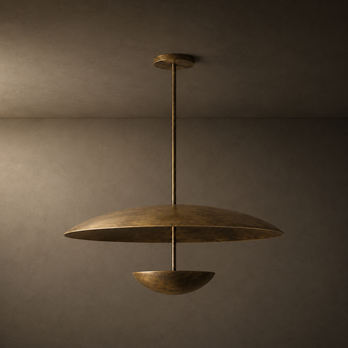 Voryn Wide Brass Pendant Light | Mid-Century Layered Dome Pendant for Dining Table & Kitchen Island