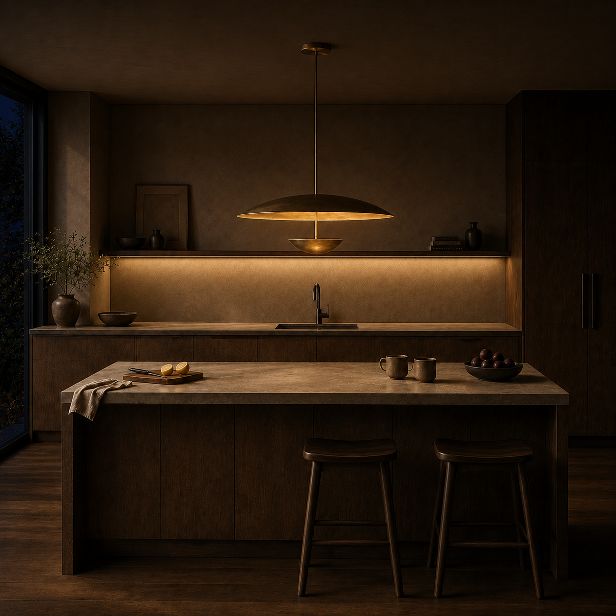 Voryn Wide Brass Pendant Light | Mid-Century Layered Dome Pendant for Dining Table & Kitchen Island