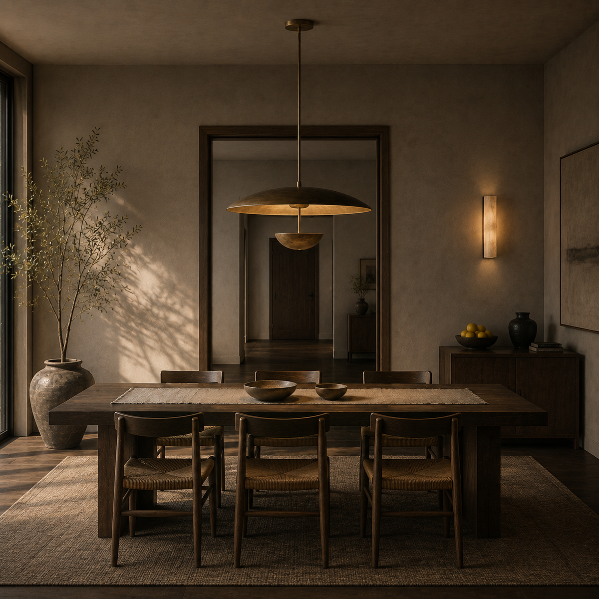 Voryn Wide Brass Pendant Light | Mid-Century Layered Dome Pendant for Dining Table & Kitchen Island