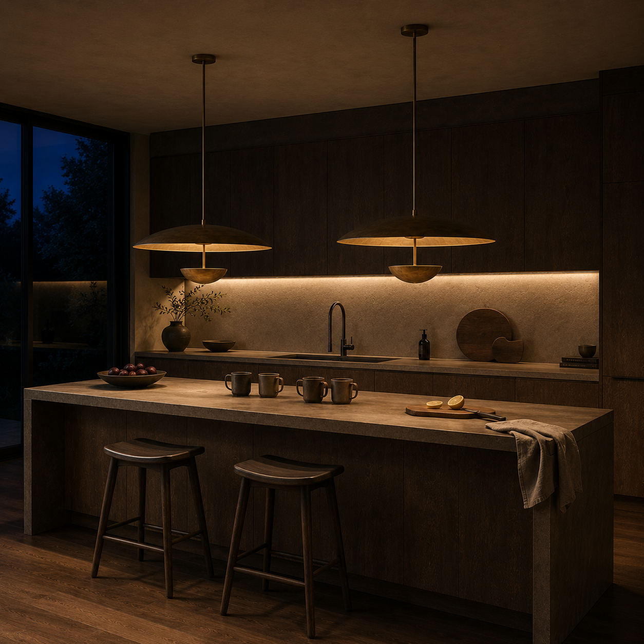 Voryn Wide Brass Pendant Light | Mid-Century Layered Dome Pendant for Dining Table & Kitchen Island