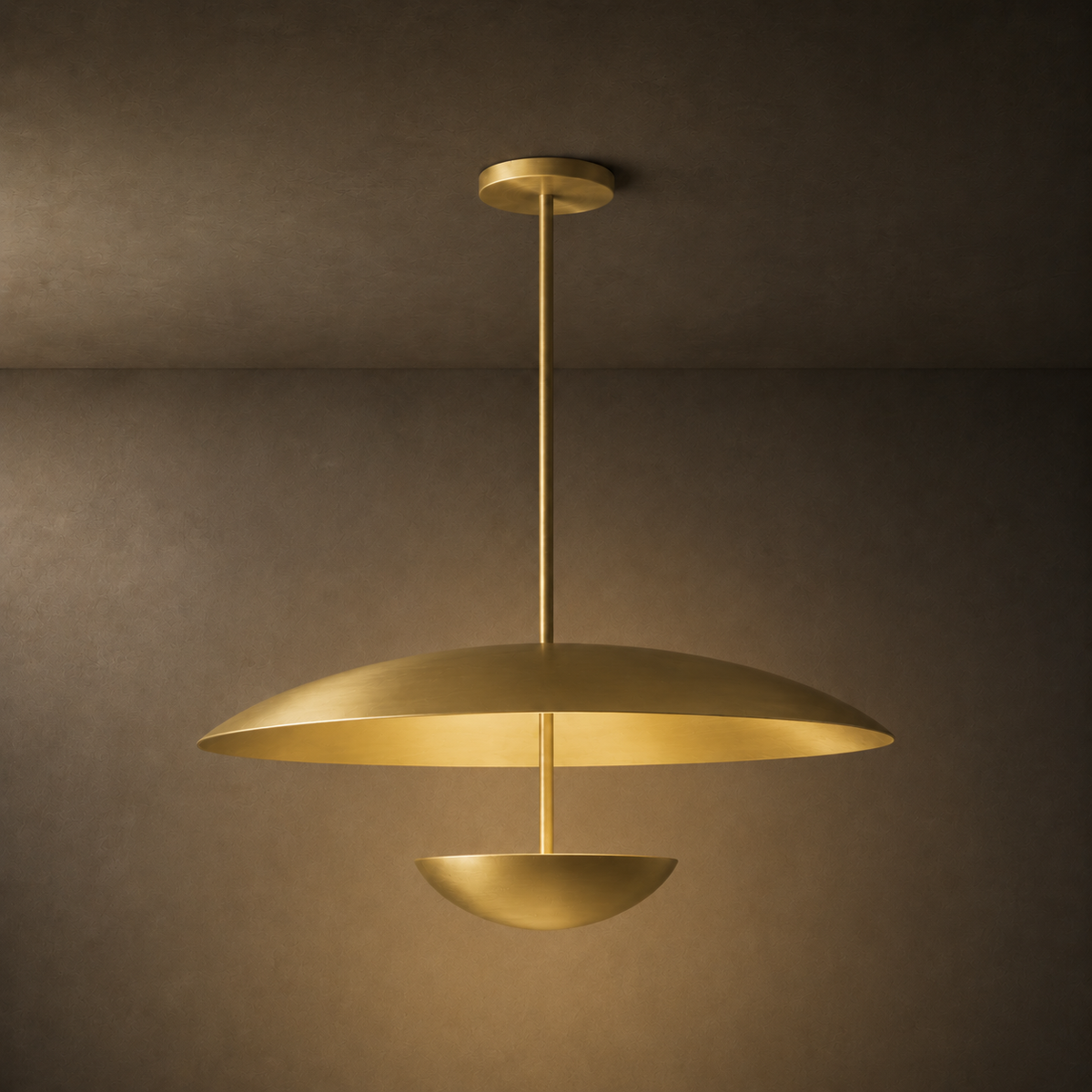 Voryn Wide Brass Pendant Light | Mid-Century Layered Dome Pendant for Dining Table & Kitchen Island