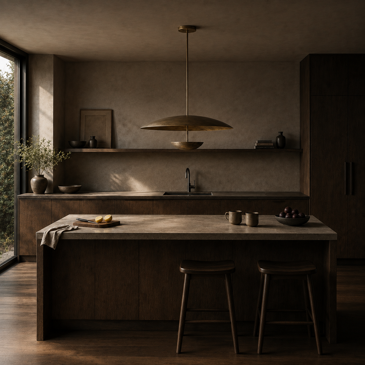 Voryn Wide Brass Pendant Light | Mid-Century Layered Dome Pendant for Dining Table & Kitchen Island