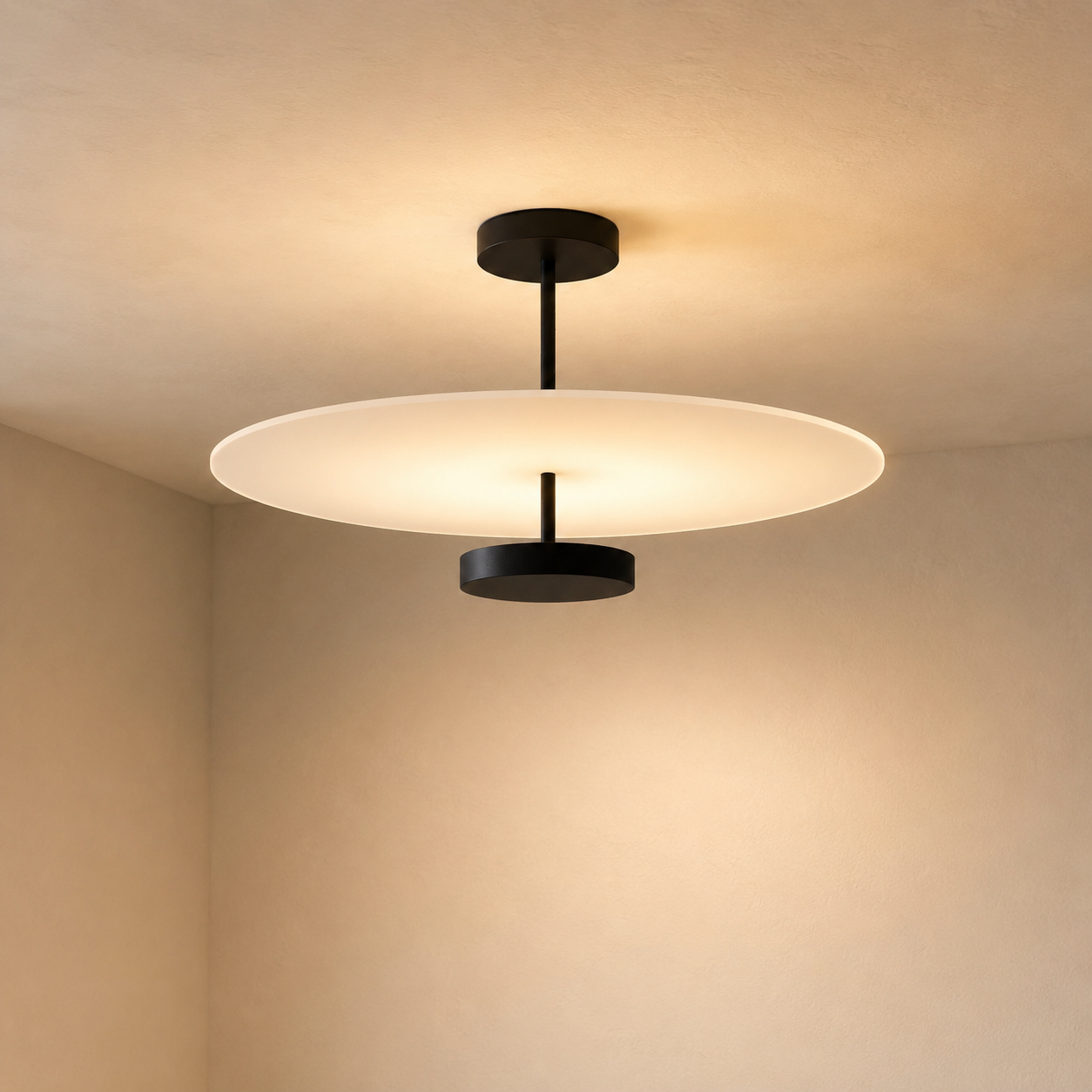Zyntra Modern Semi-Flush Mount Ceiling Light — Round Acrylic Drum Shade, 17.7" or 21.6", Integrated LED, Living Room & Bedroom