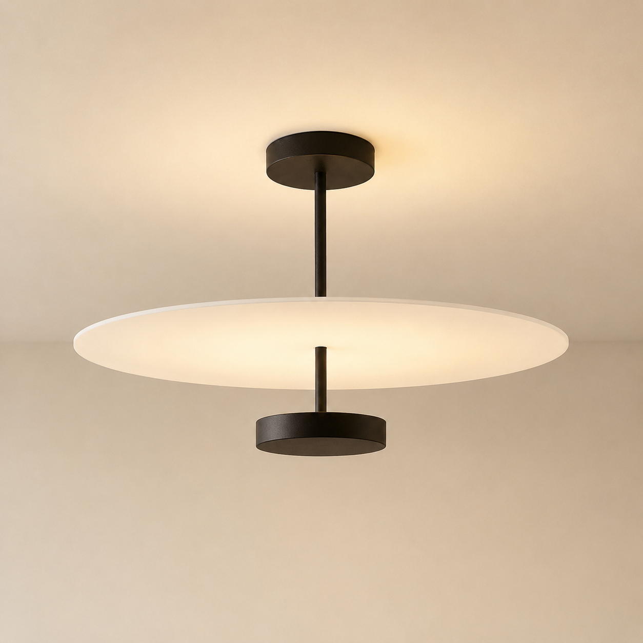 Zyntra Modern Semi-Flush Mount Ceiling Light — Round Acrylic Drum Shade, 17.7" or 21.6", Integrated LED, Living Room & Bedroom