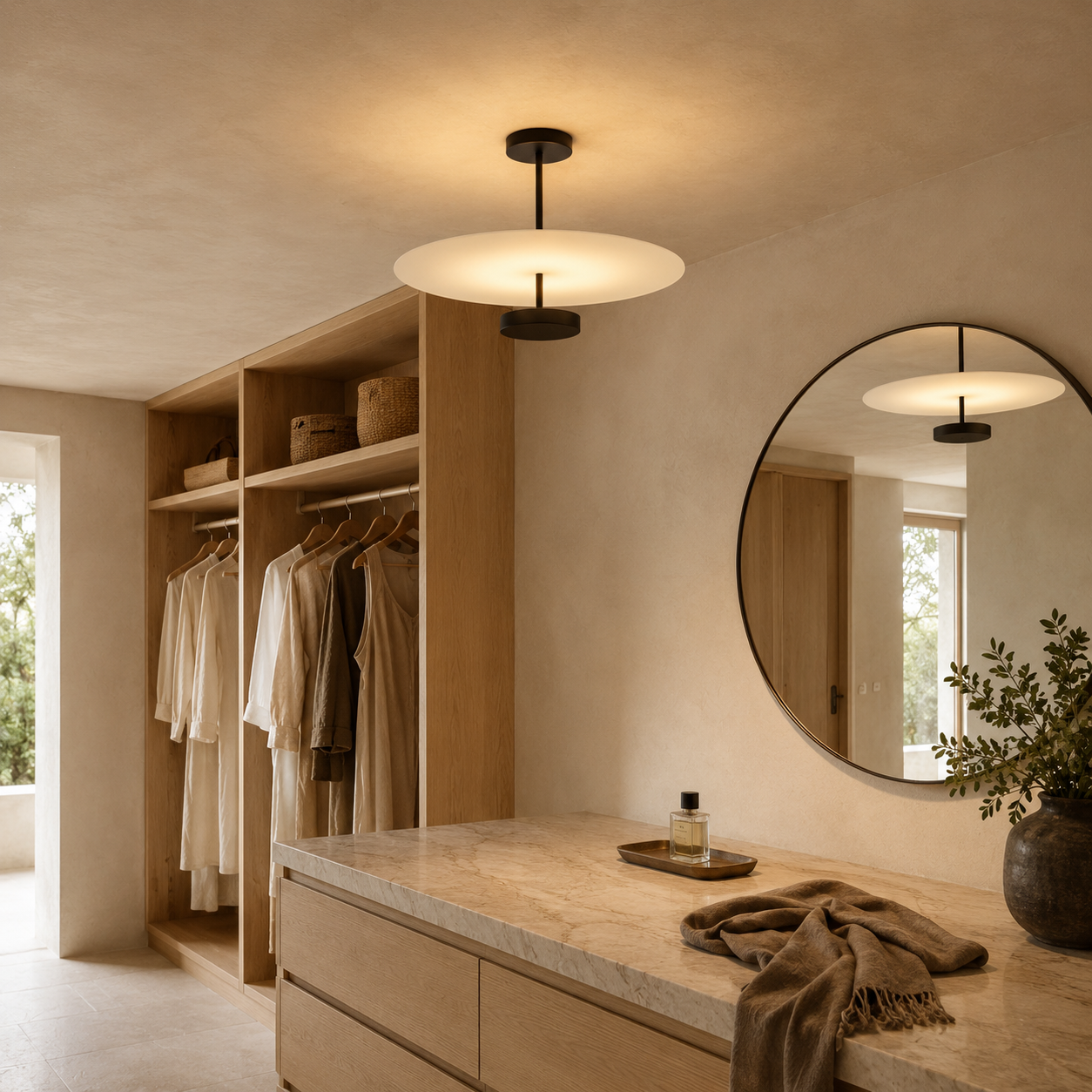 Zyntra Modern Semi-Flush Mount Ceiling Light — Round Acrylic Drum Shade, 17.7" or 21.6", Integrated LED, Living Room & Bedroom