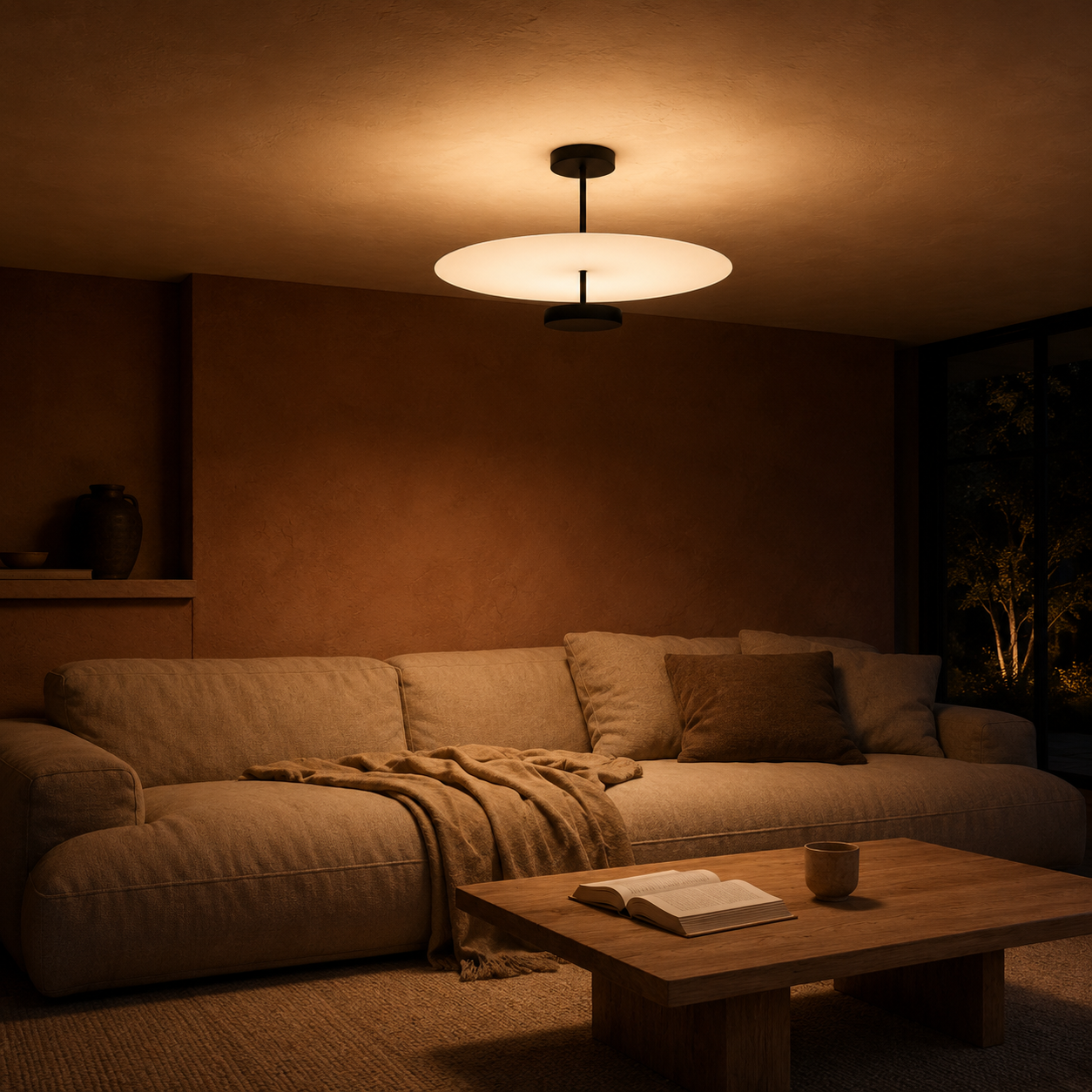 Zyntra Modern Semi-Flush Mount Ceiling Light — Round Acrylic Drum Shade, 17.7" or 21.6", Integrated LED, Living Room & Bedroom