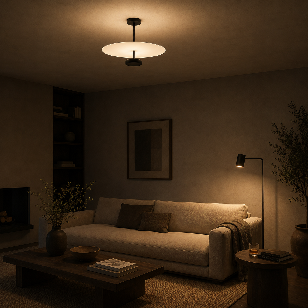 Zyntra Modern Semi-Flush Mount Ceiling Light — Round Acrylic Drum Shade, 17.7" or 21.6", Integrated LED, Living Room & Bedroom