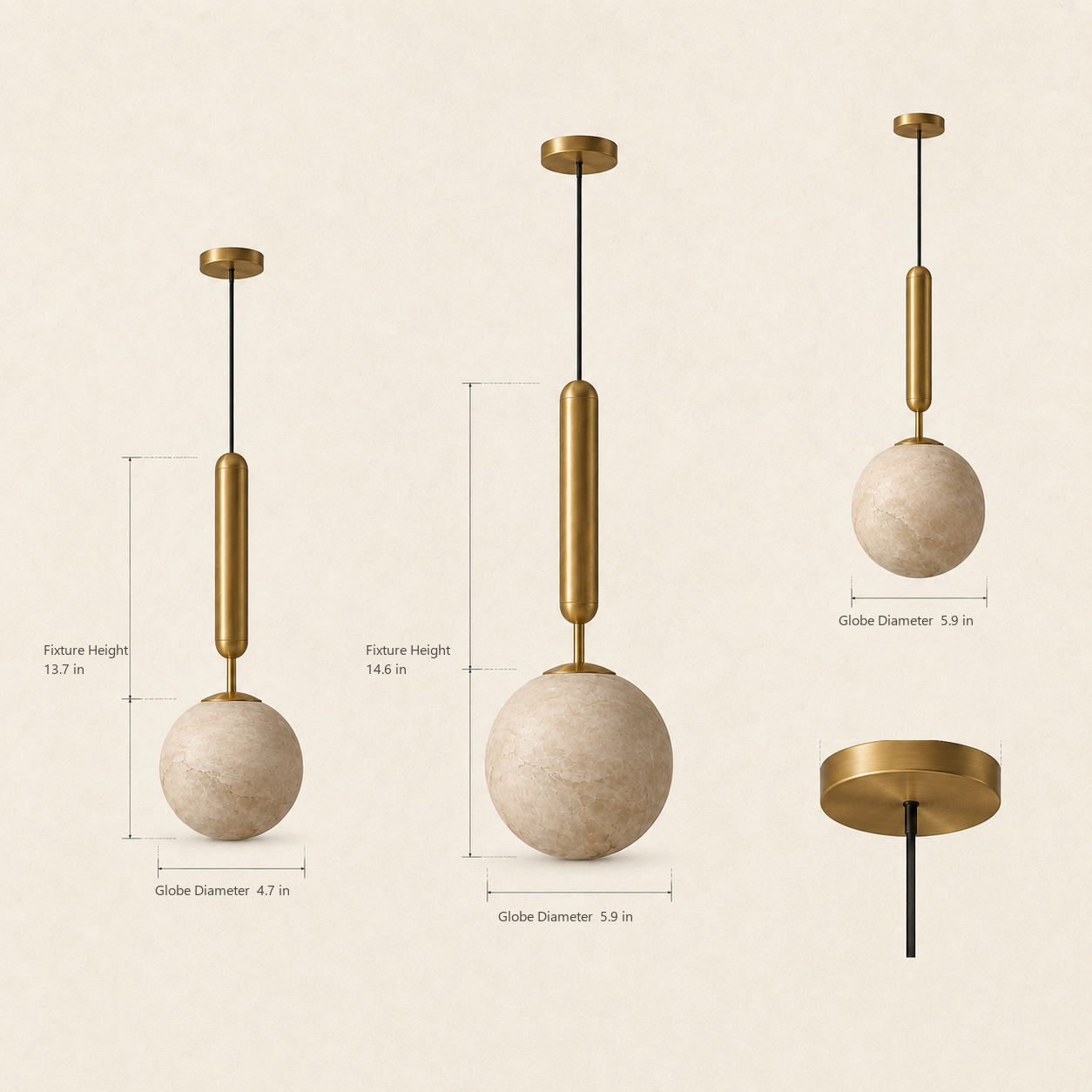 Bosso Alabaster Mini Pendant Light — Spanish Alabaster & Brass, 4.7" or 5.9"