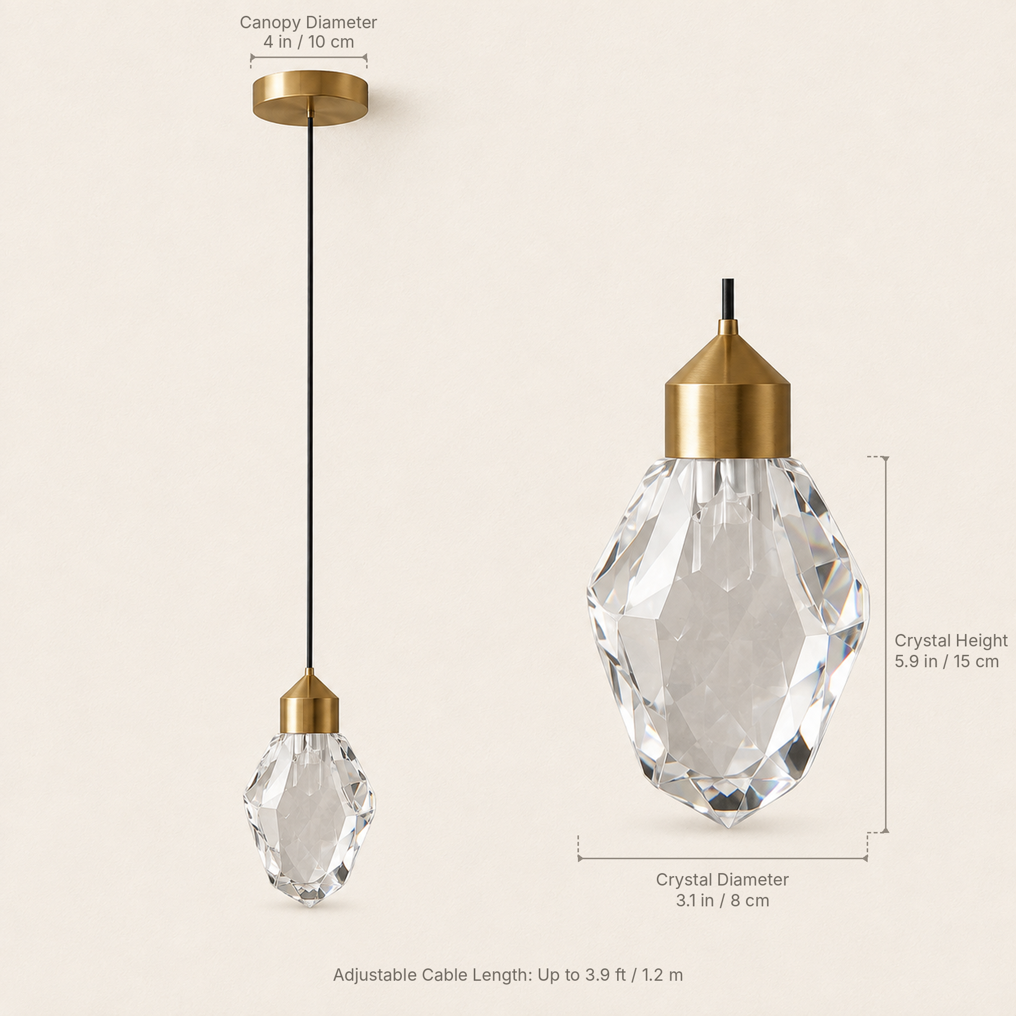 Cristal Mini Crystal Pendant Light | Gold Faceted Hanging Light for Kitchen Island & Dining