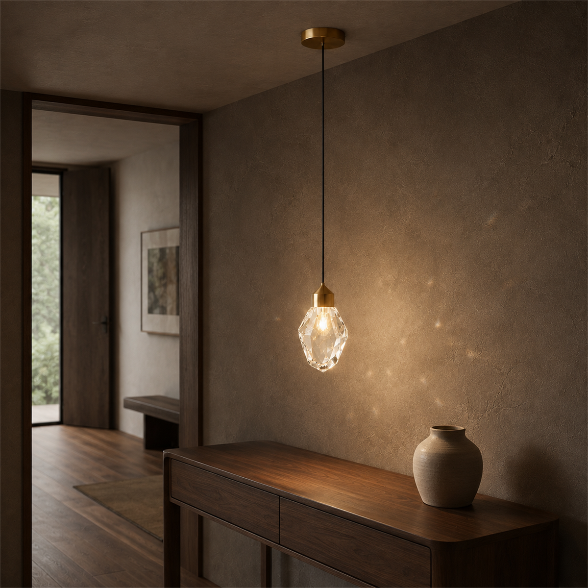 Cristal Mini Crystal Pendant Light | Gold Faceted Hanging Light for Kitchen Island & Dining
