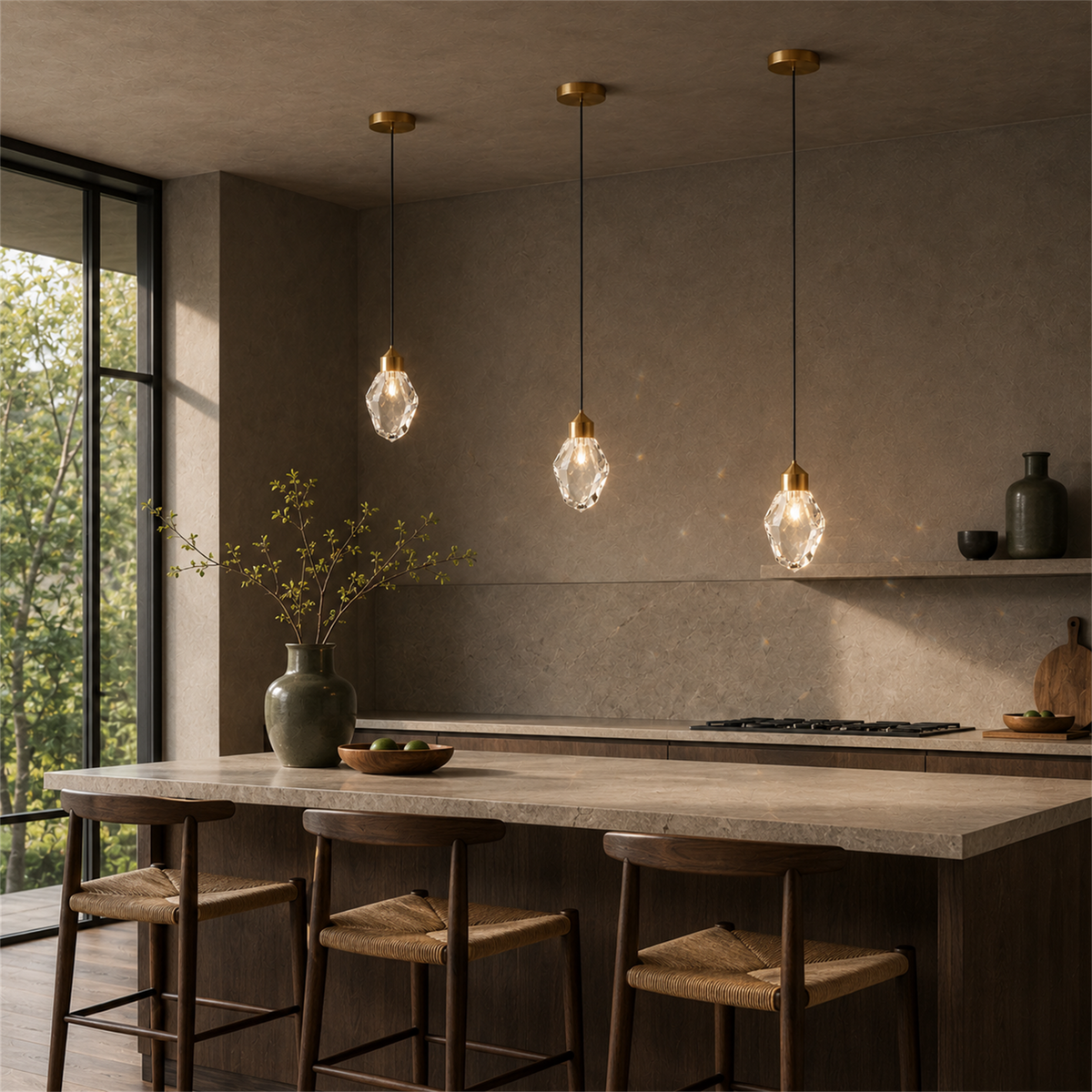 Cristal Mini Crystal Pendant Light | Gold Faceted Hanging Light for Kitchen Island & Dining
