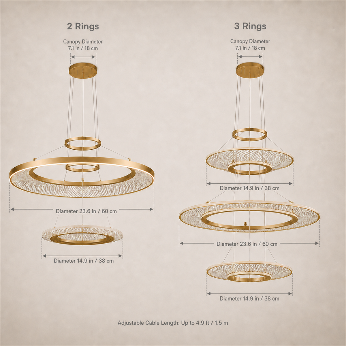 Eleanora Gold Ring Chandelier | Modern Multi-Tier Round LED Chandelier for Dining, Living & Staircase