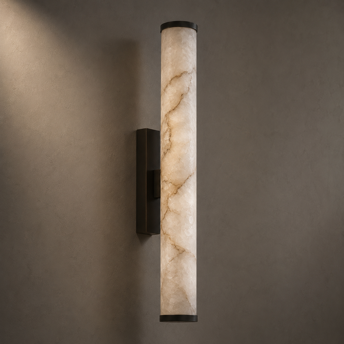 Falynis Alabaster Wall Sconce — Cylinder Wall Light with Brass-Finished Base, 11.8" to 31.4", Integrated LED, Hallway & Bedroom