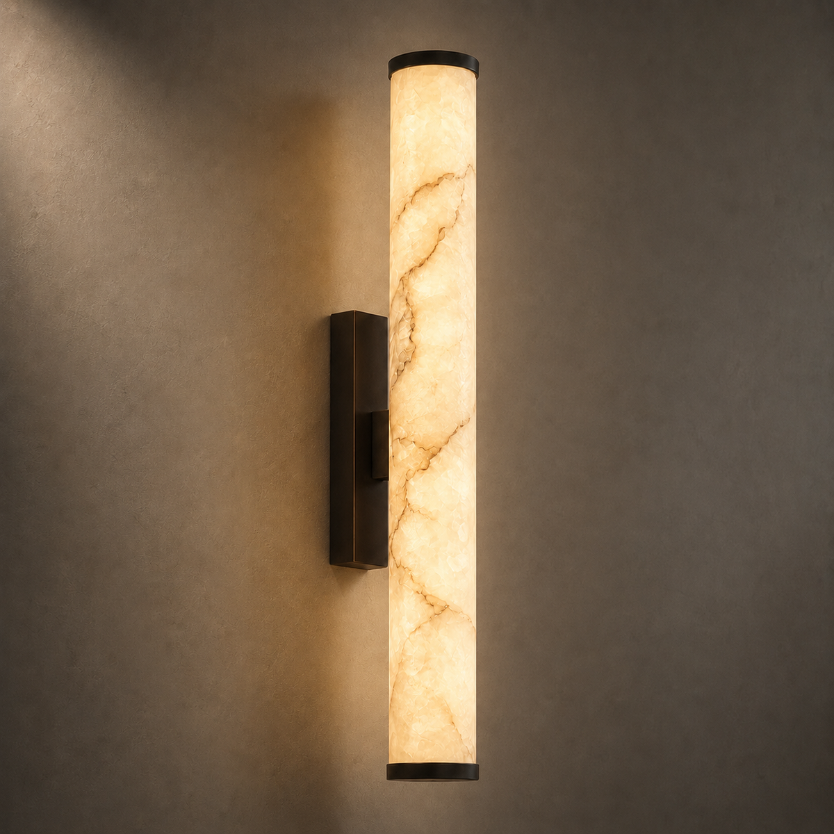Falynis Alabaster Wall Sconce — Cylinder Wall Light with Brass-Finished Base, 11.8" to 31.4", Integrated LED, Hallway & Bedroom