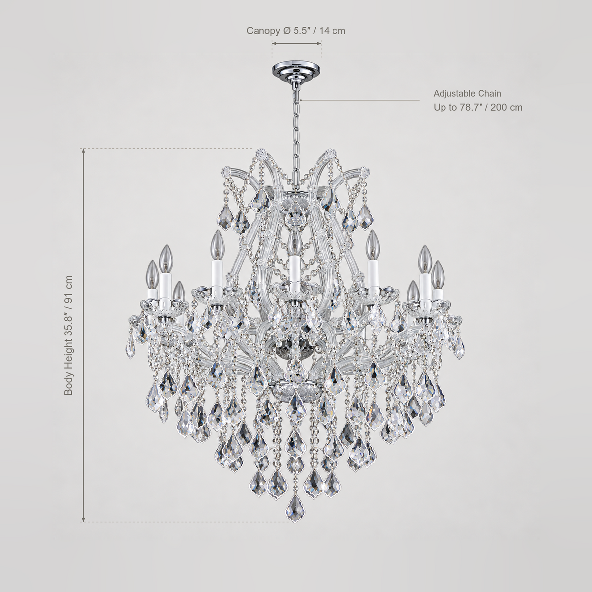 Maria Theresa Imperial, 12-Light Silver K9 Crystal, 28.4" Dia
