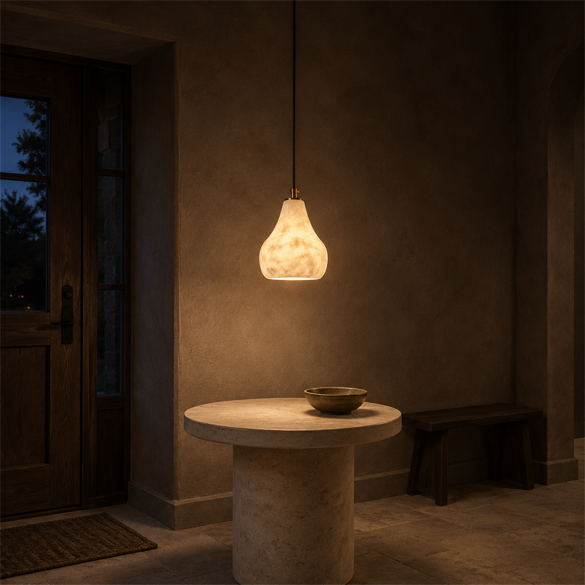 Kova Alabaster Pendant Light | Natural Stone Dome Pendant for Kitchen Island & Dining