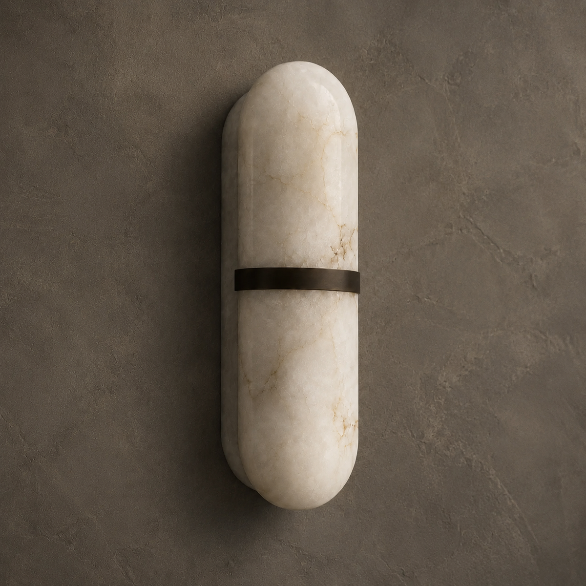 Marmo Alabaster Wall Sconce — Natural Spanish Alabaster & Brass Cylinder Wall Light, 15.7", Brass or Black, Bedside & Hallway