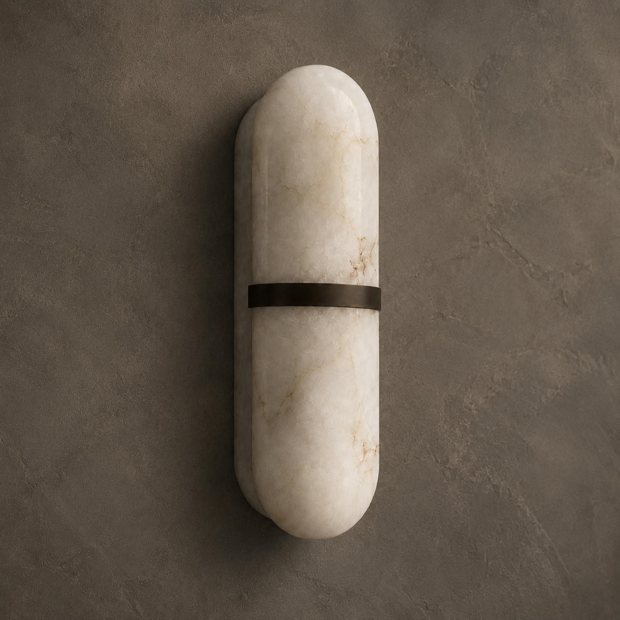 Marmo Alabaster Wall Sconce — Natural Spanish Alabaster & Brass Cylinder Wall Light, 15.7", Brass or Black, Bedside & Hallway