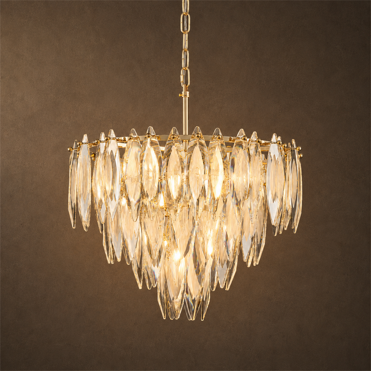 Multi-layers Crystal Chandelier, Classic Circle Frames and Leaf Shape Crystal Pendant Light for Dining Room, Living Room, Bedroom