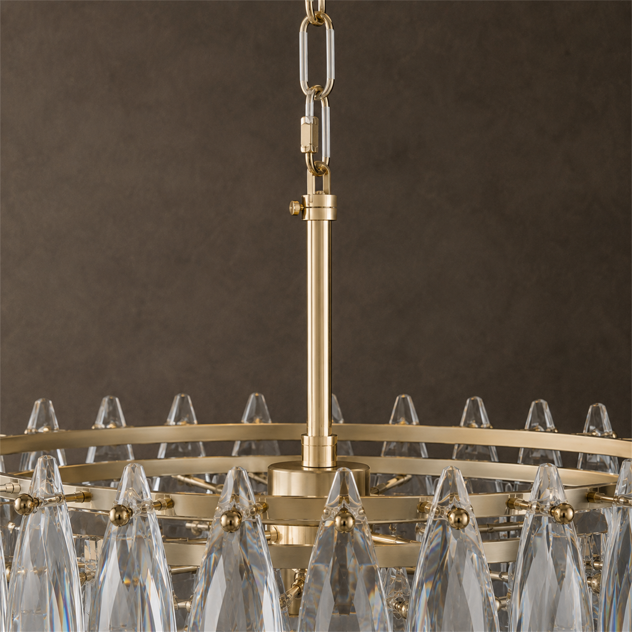 Multi-layers Crystal Chandelier, Classic Circle Frames and Leaf Shape Crystal Pendant Light for Dining Room, Living Room, Bedroom