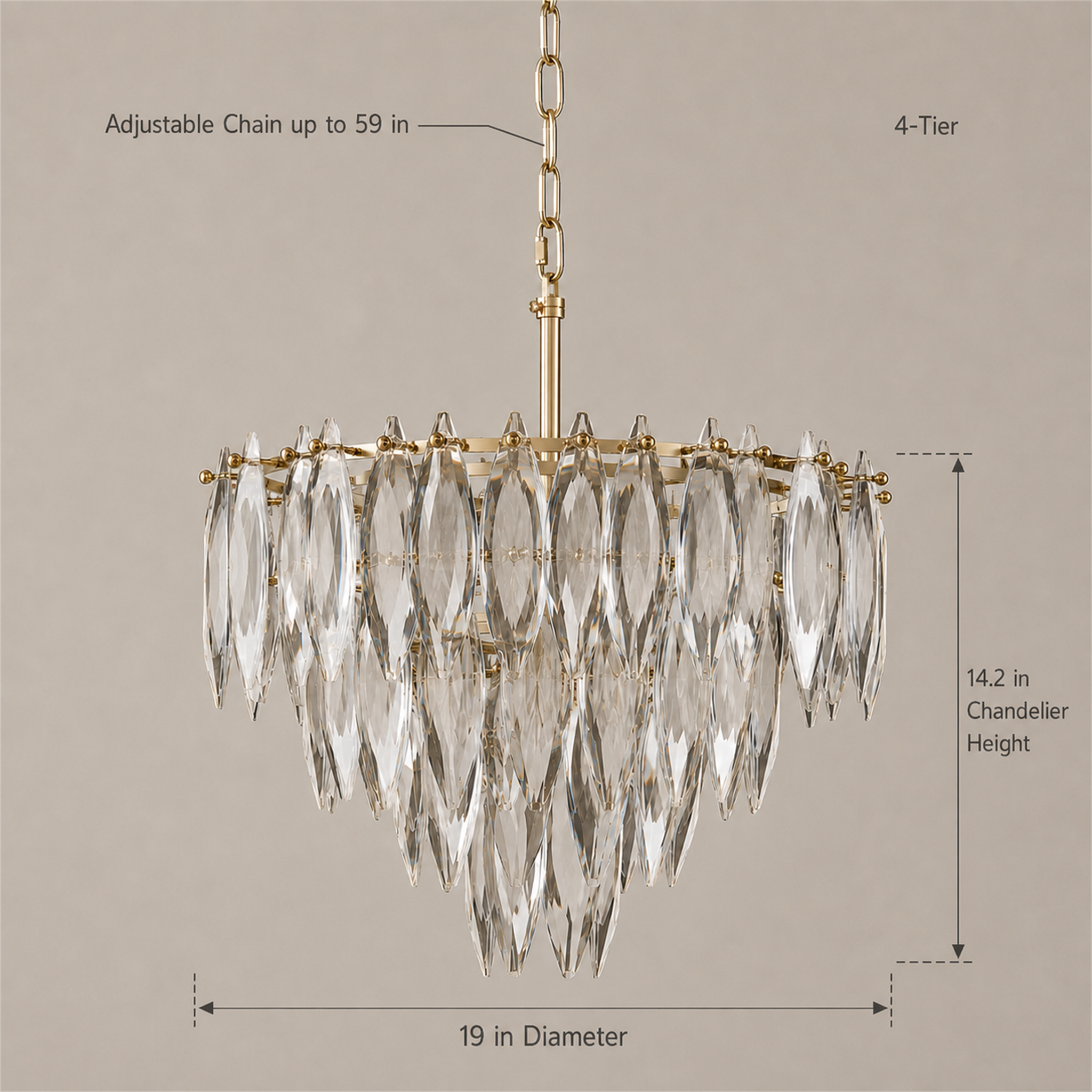 Multi-layers Crystal Chandelier, Classic Circle Frames and Leaf Shape Crystal Pendant Light for Dining Room, Living Room, Bedroom